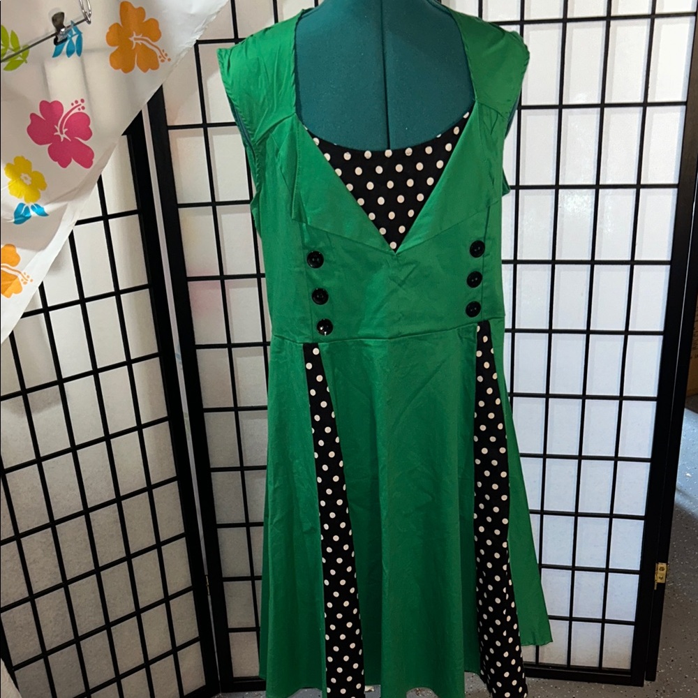 Green Polka Dot Panel Fit-and-Flare Dress size XXL